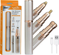 NLB ENTERPRISE 3 In 1 Upper Lips, eyebrow trimmer for women, Facial & Nose Hair Remover Machine Trimmer 60 min  Runtime 3 Length Settings(Rose Gold)