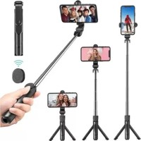 ATSolutions ™Best XT-02 Bluetooth Extendable Selfie Stick with Wireless Remote and 2 Level Fill Light for Making TikTok, Vlog Videos and Tripod Stand Selfie Stick for Creating TIK Tok, Vlogs, Youtubers Tripod (Black, Supports Up to 500g) Tripod(Black, Supports Up to 500 g)