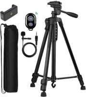 TPZ 3366 Aluminum Tripod (55-Inch), with Mic, Shutter Button & all Mobile Holder Tripod, Tripod Kit(Multicolor, Supports Up to 5000 g)
