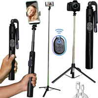 GETGETO All-in-One 170cm Selfie Stick Tripod with Remote for Vlogging & Travel Tripod, Monopod Kit, Tripod Kit(Black, Supports Up to 1100 g)
