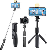 NAFA 3-in-1 Convertible Tripod with Fill Light-Rotating Phone Holder-Bluetooth Remote Tripod, Monopod Kit(Black, Supports Up to 500 g)