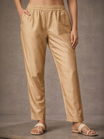 ZYRA Fashion Slim Fit, Straight Fit Women Gold Trousers