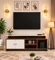 Flipkart Perfect Homes Modern Wooden TV Unit for Living Room Entertainment Center with Storage Cabinet Engineered Wood TV Entertainment Unit(Finish Color - Noce Lyon & White, DIY(Do-It-Yourself))