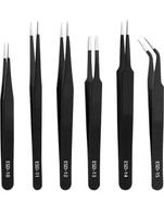 HEZON 6pcs Versatile Stainless Steel Tweezers Set for Fine Object Handling Great