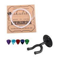 AMG Music Ukulele String Set with Guitar Wall Mount Hanger for Soprano, Concert, Tenor Concert Ukelele Strings