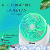 JY SUPER Rechargeable Desktop Fan with LED Light ,Silent Operation, 3-Blade Table Fan JY 1880 df-85 USB Fan(Green)