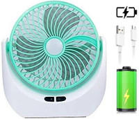 COLDISH High-Speed Rechargeable Table Fan with LED Light USB Battery Powered portable Fan 3-Speed Portable Mini USB Fan For Home, Office , Kitchen USB Fan(Green)