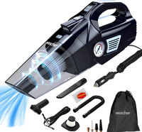Woscher 578, 2in1 Portable Air Compressor Tyre Inflator with Car Vacuum Cleaner, DC12V High Power 5500PA Handheld Car Vacuum w/LED Light, 12FT Power Cord, for Wet/Dry Use, Tyre Inflator Car Vacuum Cleaner(Black)