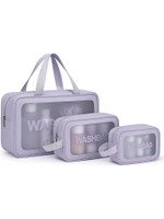 MOLDLIF Wash Bag Cosmetic Case Set of 3 | Makeup Storage Pouch for Women Girls (Purple)(Purple)