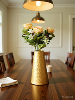 MAX MART Geometric Metal Flower Vase Iron Vase(22 inch, Gold)