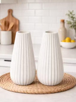 D2N Artificial white vase set of 2 for home decor Plastic Vase(7 inch, White)