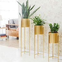 UniqueArt Floor Flower Stand Iron Frame Display Stand ,Metal Pots with 3 Different Size Iron Vase(15.74 inch, Gold)