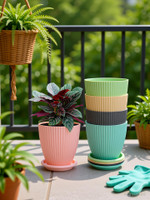 Dipzon villa 5 pcs New Design Round Flower Multi Colour Pot Plastic Vase(6 inch, Multicolor)