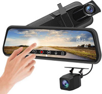 KUDOSS 10'Touchscreen 1080p Rear view Mirror Dash Camera with HD 1080p Front,720p Rear In-car, Reverse Assist, Dashboard Camera System(2 Camera, 1080p and 720p)