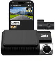 Qubo Smart Dashcam Pro 3K + Rear| 5MP & 2MP| Sony STARVIS| NightPulse Vision|3.2LCD In-car Camera System(2 Camera, 1944p)