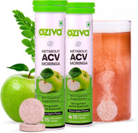 OZiva ACV Moringa (Green Apple)To Control Cravings, Apple Cider Vinegar,No Added Sugar(2 x 15 Tablets)