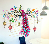 TAGMA GROUP Colorful Peacock Wall Sticker Home Decoration Hanging Lantern Elegant Wall Decal(56 cm X 67 cm, Multicolor)