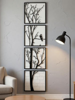 Sankalp Modern Silhouette Bird on Tree Branch MDF Wall Art Pack of 4(8 inch X 8 inch, Black)
