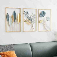 Zanaat Gold Leaf Metal Wall Decor For Office, Bedroom (17x11, inch )Multicolour Pack of 3(Multicolor)