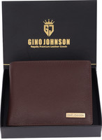 Gino Johnson Men Formal Brown Genuine Leather Wallet(6 Card Slots)