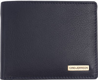 Gino Johnson Men Formal Blue Genuine Leather Wallet(6 Card Slots)