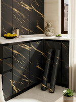 Peijinsart 200 cm x 60 cm Waterproof Decorative Vinyl Wallpaper(Black, Gold, Pack of 2)
