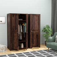 WOODENJOY Solid Sheesham Wood wardrobe With 3 Door Storage Solid Wood 3 Door Wardrobe(Finish Color - Walnut Finish, Knock Down)