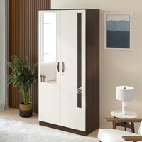 BLUEWUD Andrie 2 Door Almira With Mirror for Bedroom Home Furniture Engineered Wood 2 Door Wardrobe(Finish Color - Wenge & White, Mirror Included, Knock Down)