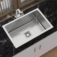 GLOXY Stainless Steel 304, Handmade Single Bowl Kitchen Sink With Basket SS 304 GRADE 24"x18"x10" SINGLE BOWL HANDMADE Kitchen Sink, Satin Finish Vessel Sink(Silver)
