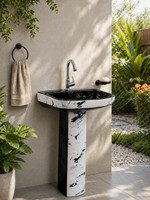 LUXEHOME Elegant Ceramic Standing Wash Basin with Pedestal – Glossy Finish Modern Designer Pedestal Wash Basin Sink for Bathroom Home Decor Stylish Finish Pedestal Basin(White & Black)