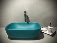 DELTA Premium Designer Plain Rich Green Color Ceramic Wash Basin Matt (18*13*5)(Matt Rich Green) Table Top Basin(Green)