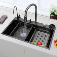 NIRALI Pair of Fruit buckets ,Shop Dispenser 30X18X9 In Black Nano Coating Integrated Waterfall Kitchen Sink Multifunction Faucet Tap, Glass Washer Vessel Sink(BLACK)