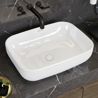 Plantex Wash Basin for Bathroom/Tabletop Washbasin Platinium Ceramic Rectangular Wash Basin/Countertop Sink (18x13x5 Inch) Table Top Basin(White)