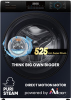 Haier 9 kg AI with Direct Drive Technology,Puristeam and Refresh Function, Anti Bacterial Technology, Super Drum 525mm with Custom Wash Programs Fully Automatic Front Load Washing Machine Black, Blue(EFL90-DM14IBIEBK)