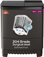 Godrej 8 kg 5 Star, With Soft Shut Wash Lid, Tri Roto Scrub Pulsator With Stainless Steel Wash and Spin Drum Semi Automatic Top Load Washing Machine Grey(WSEDGE ULTS 80 5.0 DB2M CSGR)