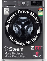 LG 9 kg 5 Star with AI Direct Drive, 6 Motion, Inverter Direct Drive, Steam and Wi-Fi Enabled Fully Automatic Front Load Washing Machine with In-built Heater Black(FHP1209Z5M)