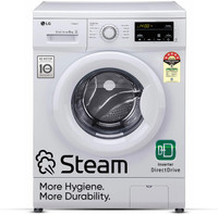 LG 8 kg 5 Star, Inverter Direct Drive Technology, 6 Motion, Steam Fully Automatic Front Load Washing Machine with In-built Heater White(FHM1408BDW)