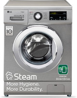 LG 9 kg with Steam,inverter , Smart Diagnosis Fully Automatic Front Load Washing Machine with In-built Heater Grey, Silver(FHM1409BDP)
