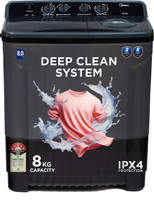 Midea 8 kg 5 Star Rat Away Feature, Air Jet Dry IPX4 Protection Semi Automatic Top Load Washing Machine Black, Grey(MWMSA080PPG(KG))