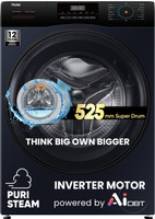 Haier 8 kg 5 Star with Powered by AI-DBT, AI Wash, PuriSteam, 525 mm Super Drum, Inbuilt Heater, Washer Fully Automatic Front Load Washing Machine Black(EFL80-IM12IBIEBK)