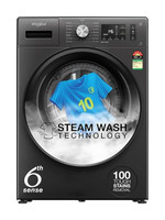 Whirlpool 8 kg 5 Star Inverter Steam Technology, 100+ Tough Stains, 6th Sense Soft Move, Supreme Care Fully Automatic Front Load Washing Machine with In-built Heater Grey(XS8014BWME)