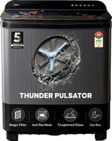 Haier 9 kg Thunder Pulsator, Toughened Glass Lid, Oxyi Dry, Magic Filter & Castor Wheels Semi Automatic Top Load Washing Machine Black(HTW90-178FLN)