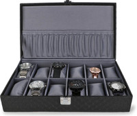 WATCHCASE Men's and Women's Watch Box Holder Organizer Case in Black color in Gray Velvet Watch Box(gray, Black, Holds 12 Watches)