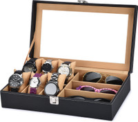 STORESHINE 6 Wrist Watch Display Box with 3 sunglasses slots Watch Box(Black, Holds 6 Watches)