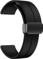 TRENDINGVIEW 22MM Magnetic Watch Band with Folding Buckle and Quick Release 22 mm Silicone Watch Strap(Black)