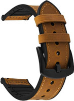 ADAMO 22mm Leather Silicone Straps Compatible with Samsang Galaxy Watch 3 45mm 22 mm Genuine Leather Watch Strap(Quick Release Black Watch Band)
