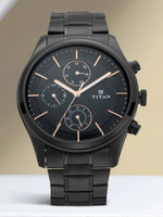 Titan NQ1805NM01 Titan Workwear Multifunction Black Dial Black MetalStrap Analog Watch  - For Men