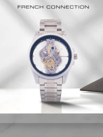French Connection Men's Analog Silver Watch | Skeleton White Dial Analog Watch  - For Men