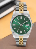 French Connection Lumine Men's Analog Gold Watch | Dated Green Sunray Round Dial Analog Watch  - For Men