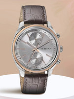 Titan NQ1733KL02 Titan On Trend Multifunction Silver Dial Brown LeatherStrap Analog Watch  - For Men